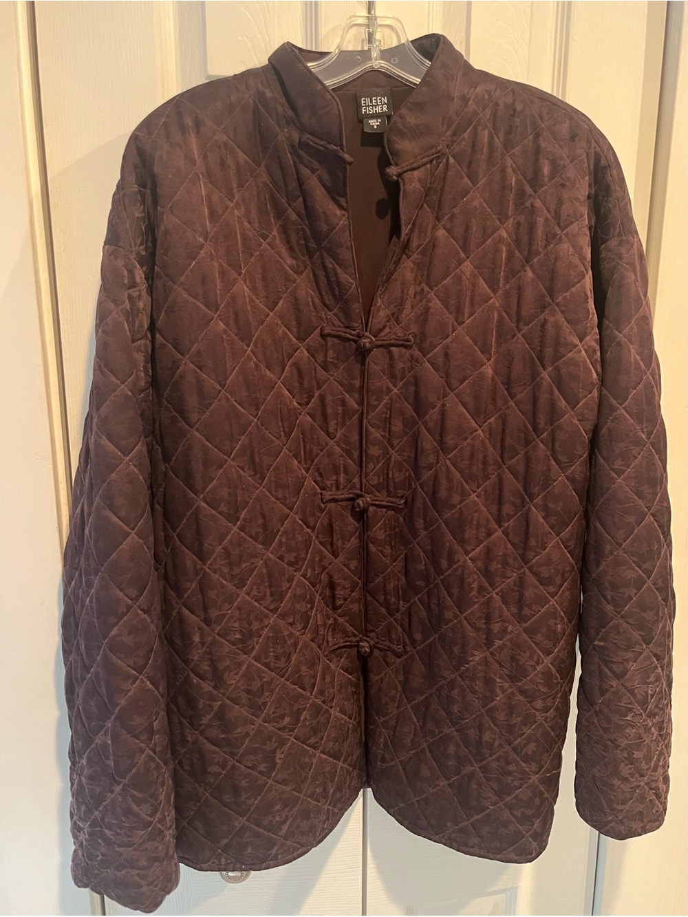 Eileen Fisher Quilted plumb  Mandarin Collar silk blend Jacket sz S